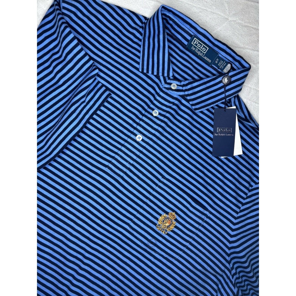 Polo by Ralph Lauren Crest Logo Blue Striped Knit Polo Shirt XL NWT‎ $148